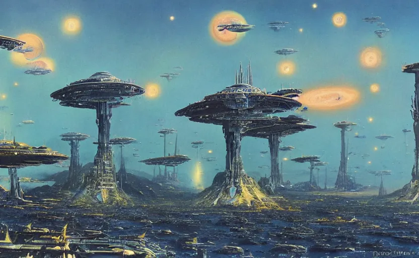 Prompt: detailed photorealistic alien empire by bruce pennington