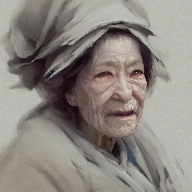 Image similar to sakura as an old woman, portrait, elegant, intricate, digital painting, artstation, concept art, smooth, sharp focus, illustration, art by konstantin korovin and daniel f. gerhartz and john howe