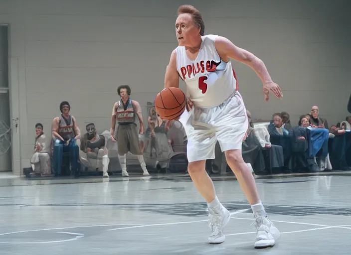 Prompt: film still of Christopher Walken playing Basketball in the new Ghostbusters movie, 4k