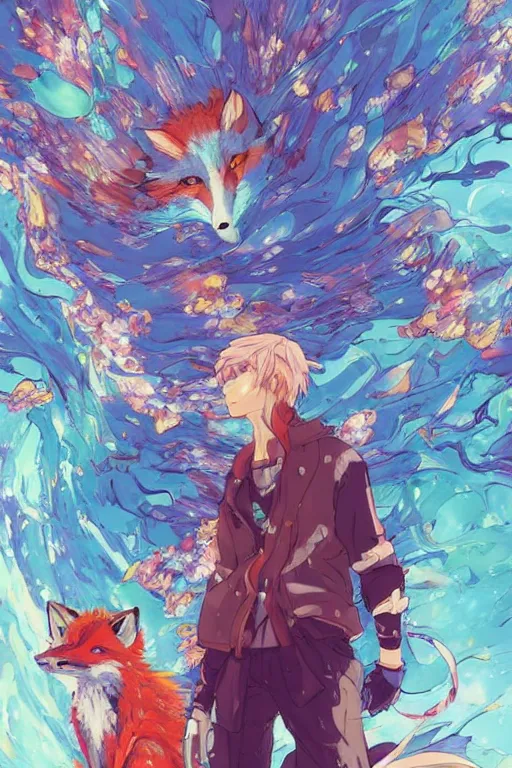 Prompt: maximalist intimidating fox, trending on pixiv fanbox, painted by makoto shinkai takashi takeuchi studio ghibli, akihiko yoshida, yoshitaka amano, wangechi mutu, clean cel shaded vector art. shutterstock. behance hd by lois van baarle, artgerm, helen huang, rossdraws, illustration