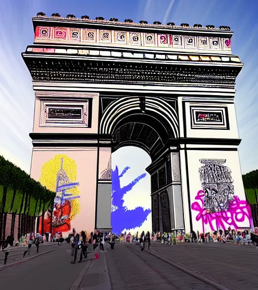 Image similar to virtual arc de triomphe full of graffiti
