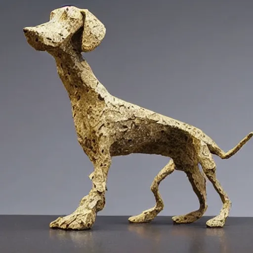 Prompt: Alberto Giacometti statue of a dachshund with long legs