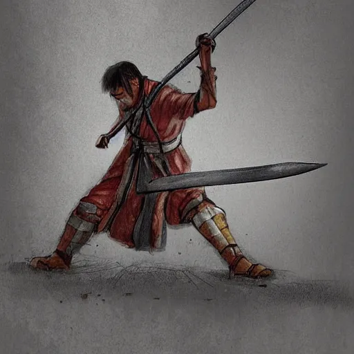 Image similar to A guy pulling a sword from the ground, Digital Art, Art,