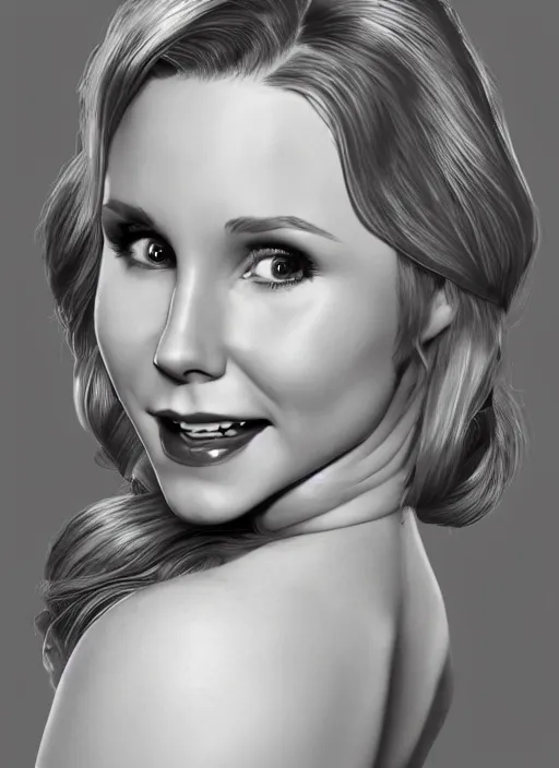 Prompt: pin - up of kristen bell, intricate, elegant, highly detailed, photorealistic, trending on artstation, digital art