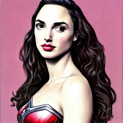 Image similar to illustration of the beauty gal gadot, done by mark ryden