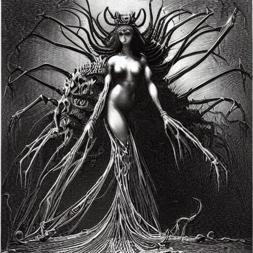 Prompt: demon queen of spiders by gustave dore - n 9