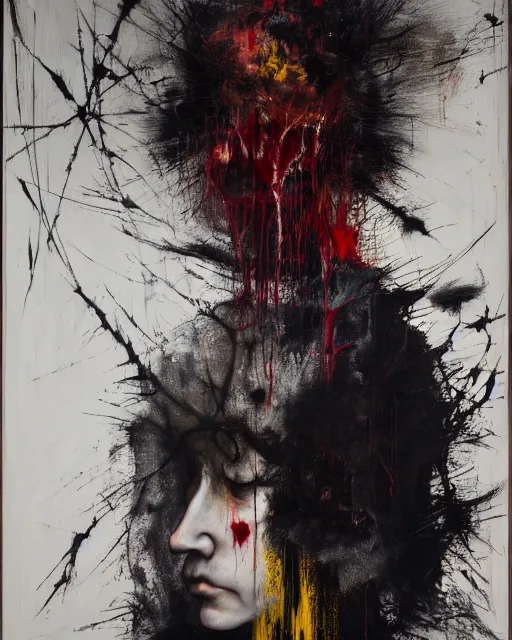 Prompt: the embodiment of dark surrealism, a brutalist designed, gothic, rich deep colours, charcoal, painted by francis bacon, adrian ghenie, nicola samori, james jean and petra cortright, part by gerhard richter, part by takato yamamoto. 8 k masterpiece.