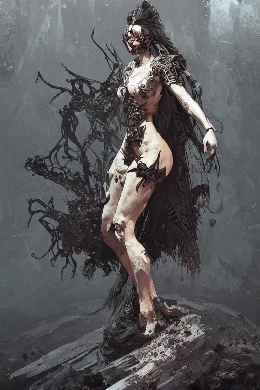 Image similar to a full body portrait of a beautiful post apocalyptic offworld nordic necromancer dancing reposed by the magma pits, intricate, elegant, highly detailed, digital painting, artstation, concept art, smooth, sharp focus, illustration, art by krenz cushart and artem demura and alphonse mucha