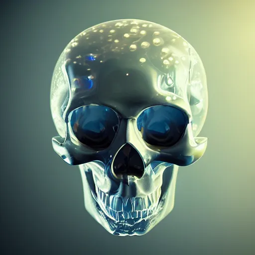 Image similar to 3 d render, surreal, unreal engine, skull made of bubbles, digital art, radiant light,