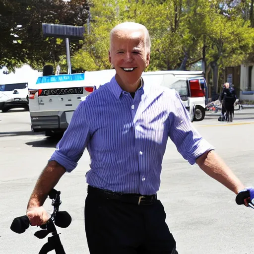 Image similar to a photograph of joe biden riding a unicycle