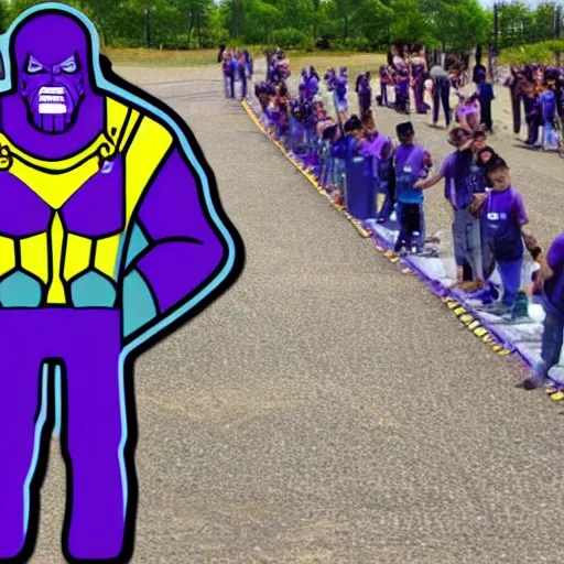 Image similar to thanos playing domino rally