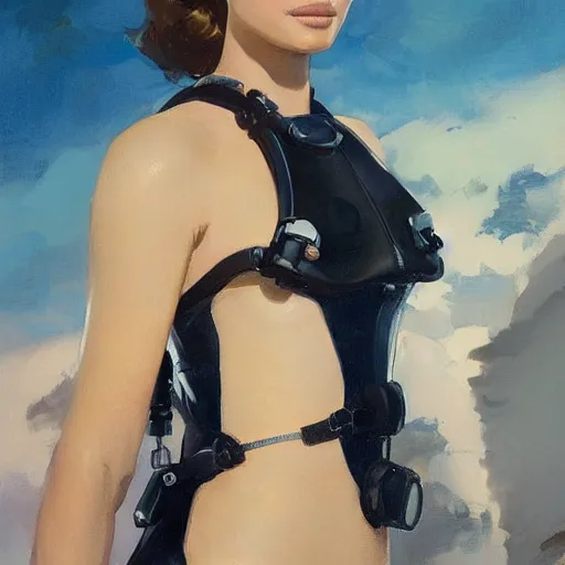 Prompt: a portrait of natalie portman in a scuba dive sui, t greg manchess painting by sargent and leyendecker, studio ghibli, fantasy, medium shot, asymmetrical, intricate, elegant, matte painting, illustration, hearthstone, by greg rutkowski, by greg tocchini, by james gilleard, by joe fenton