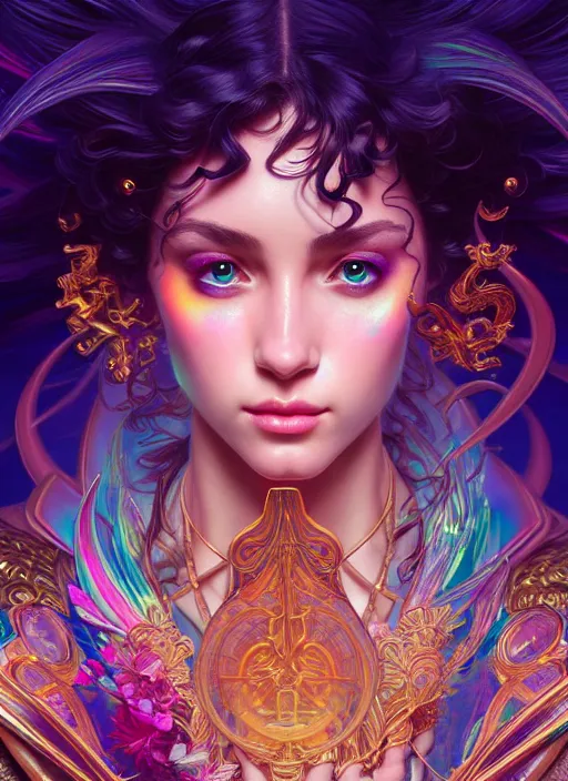 Image similar to hyper detailed ultra sharp of a beautiful sorcerer girl. trending on artstation, vaporwave aesthetic, synthwave, colorful, psychedelic, ornate, intricate, digital painting, concept art, smooth, sharp focus, illustration, art by artgerm and greg rutkowski and alphonse mucha, 8 k