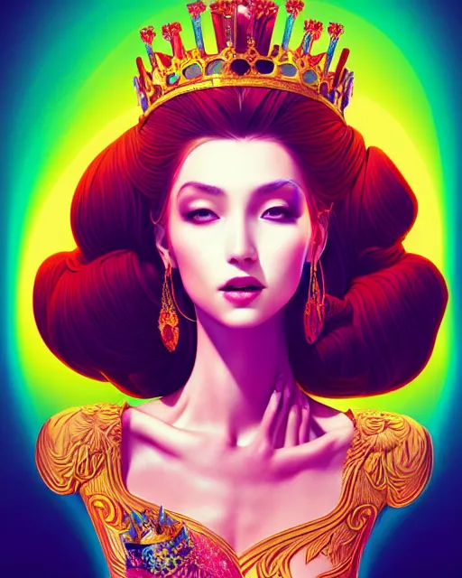 Image similar to richly detailed color illustration of a queen surrounded by beautiful penstriping large format image illustrated by artgerm and mina petrovic and timothy kong and marina federovna 3 d shadowing.