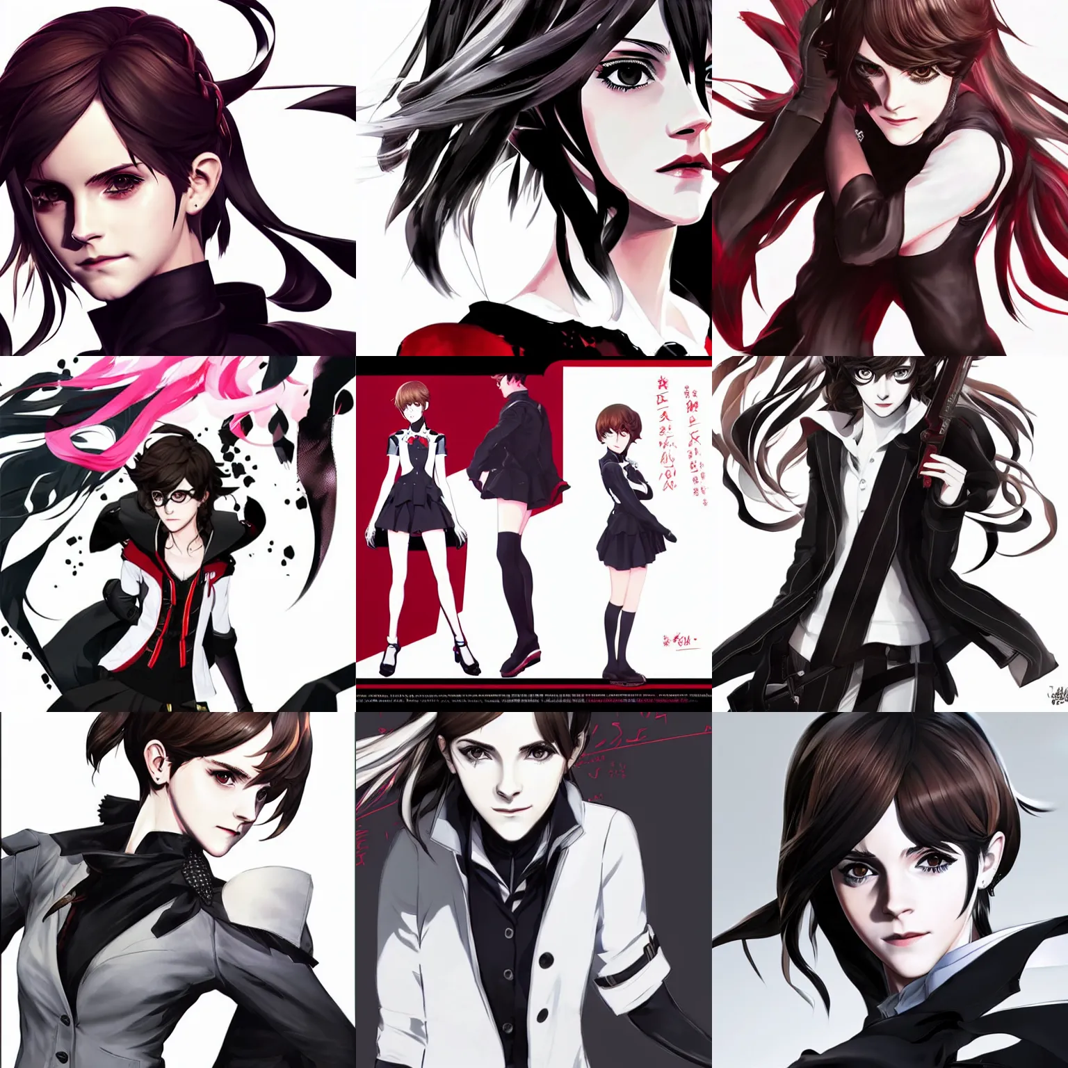 Prompt: concept art of emma watson as a persona 5 character, white background, 4k character illustration by shigenori soejima and masayoshi suto