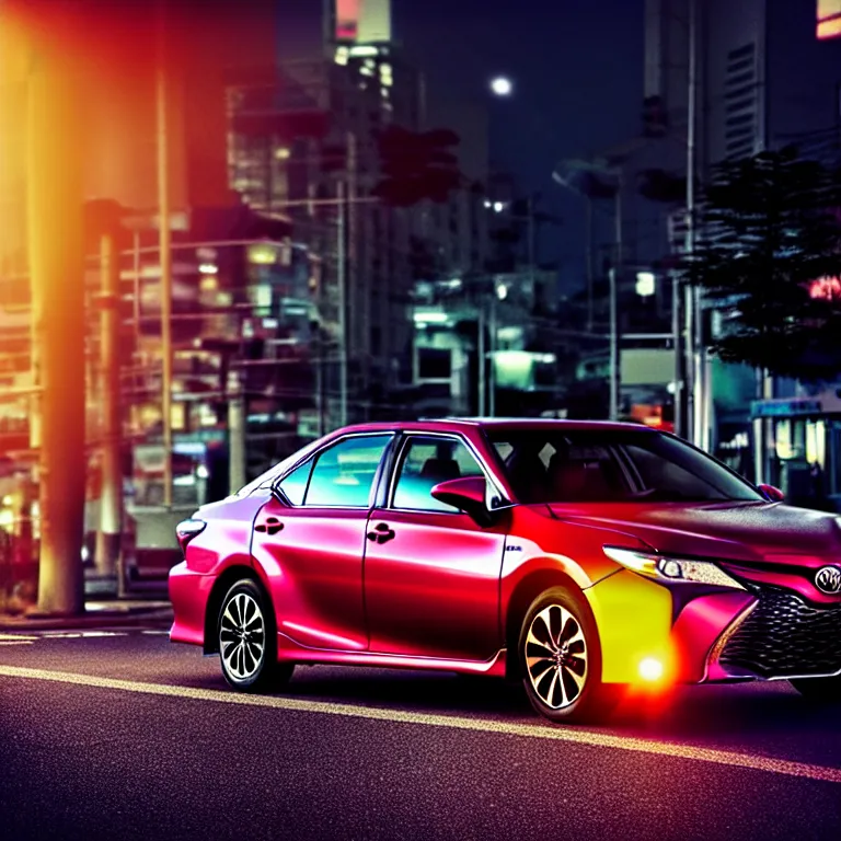 Image similar to close-up-photo TOYOTA CAMRY XV20 middle of street, sunset kanagawa prefecture, night, cinematic color, photorealistic, highly detailed,