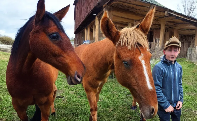 Prompt: peter the sweet potato. peter looking at camera horse half cat