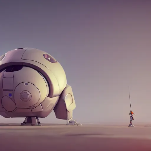 Prompt: 3 d, futuristic round robot in the sky, gunpla, irobot, organic shapes, organic eggshell colours, raytraced, octane render, high definition