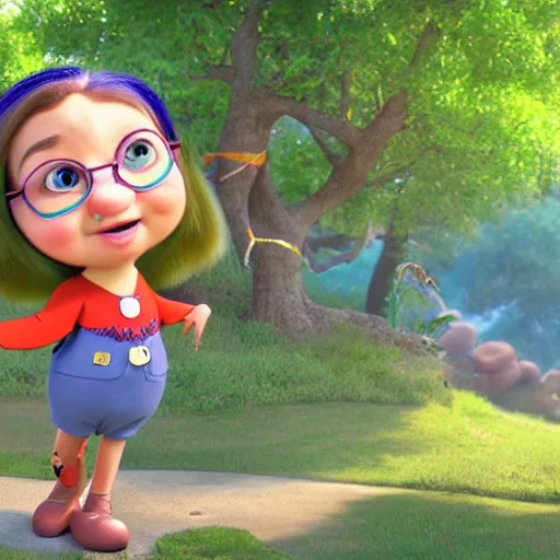 Image similar to mimi mathy as a disney character from up ( 2 0 0 9 ), octane render, 3 d render, photorealistic