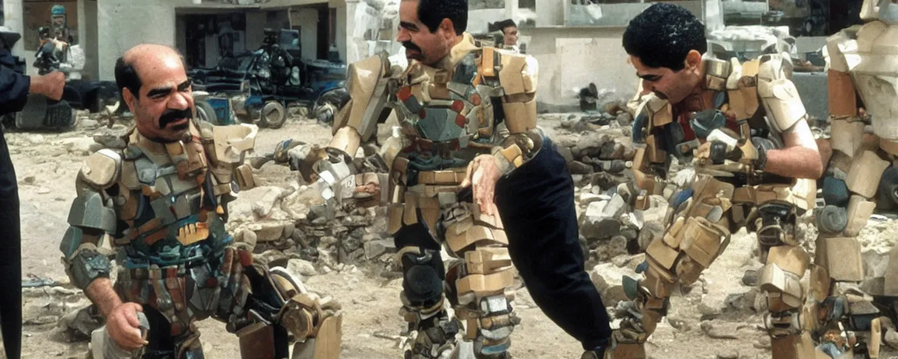 Prompt: saddam hussein playing with bionicles