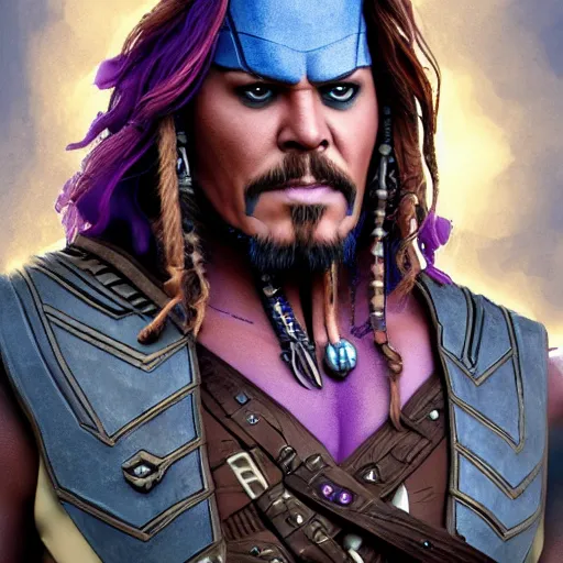 Image similar to thanos as jack sparrow, highly detailed, trending on artstation