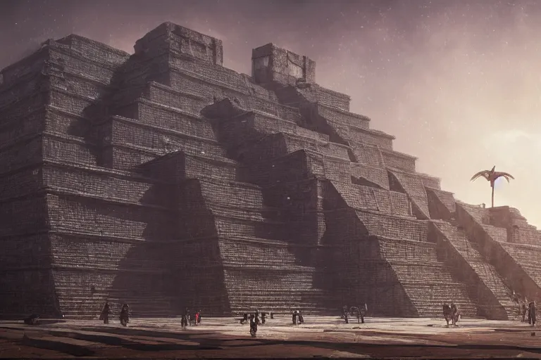 Prompt: brutalist Aztec architecture, tzompantli, feathers by Jessica Rossier and HR Giger