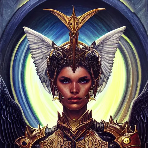 Image similar to portrait painting of a fallen angel paladin, sharp focus, high symmetry, award - winning, trending on artstation, masterpiece, highly detailed, intricate. art by terese nielsen