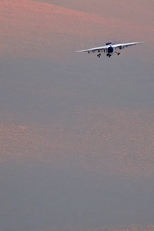 Prompt: Travel Ad, plane flying above a drying landscape