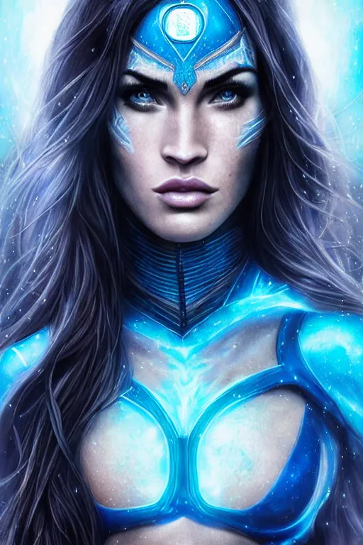 Prompt: majestic and regal portrait of megan fox female blue lantern, dc universe, perfect face, beautiful, intricate, epic, elegant, fantasy, highly detailed, digital painting, hard focus, beautiful volumetric lighting, epic light, ultra detailed, by leesha hannigan, ross tran, thierry doizon, kai carpenter, ignacio fernandez rios