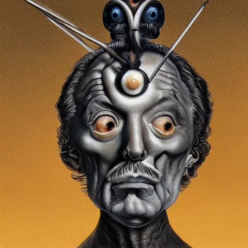 Prompt: Salvador Dali, Extremely Highly detailed, Occult, funny, humorous, humor, hilarious, funny, entertaining, magical, trending on artstationHQ, closeup, D&D, intricate, elegant, highly detailed, digital painting, artstation, concept art, matte, sharp focus, illustration, surrealism