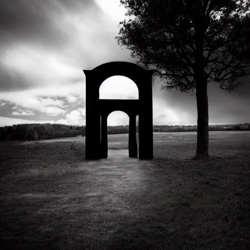 Prompt: a black portal in the sky, landscape, dramatic lighting