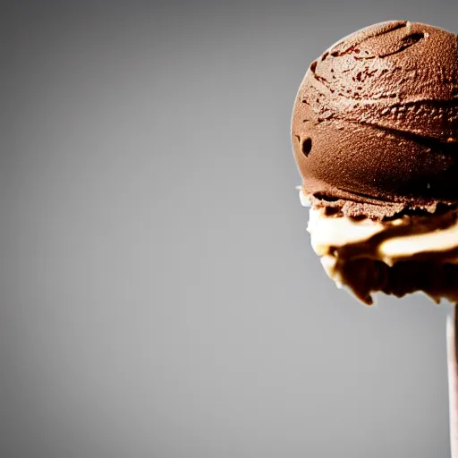 Prompt: detailed, textured photograph of a levitating chocolate ice cream cone with huge, hairy spider legs at the bottom. dramatic light.