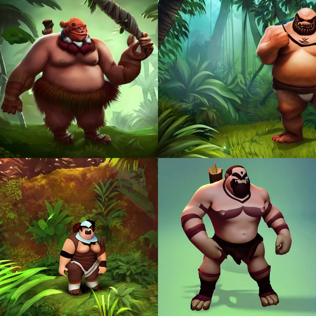 Prompt: Pudge from Dota 2 standing in the jungle, full body