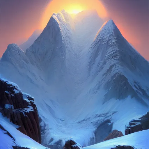 Prompt: a snow mountain, highly detailed oil painting, unreal 5 render, rhads, Bruce Pennington, tim hildebrandt, digital art, octane render, beautiful composition, trending on artstation, award-winning photograph, masterpiece