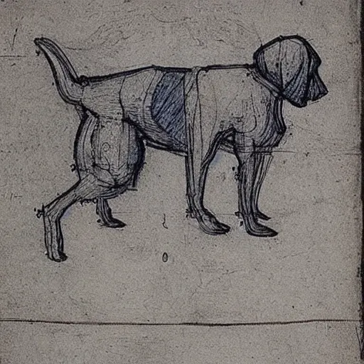 Image similar to a blueprint sketch of a dog by leonardo da vinci