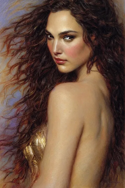 Prompt: high detail portrait of gal gadot by gaston bussiere.