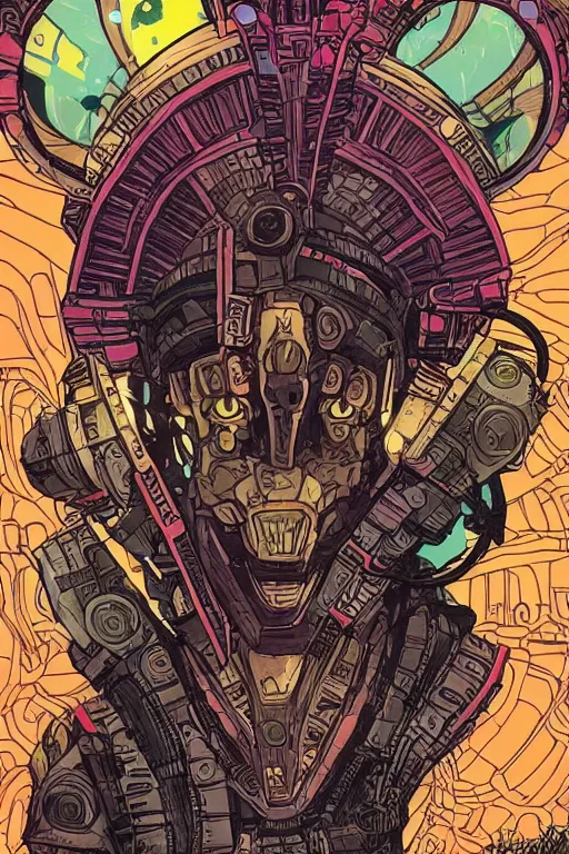 Image similar to Afrofuturism, a zulu voodoo mask helmet bot borderland that looks like it is from Borderlands and by Feng Zhu and Loish and Laurie Greasley, Victo Ngai, Andreas Rocha, John Harris