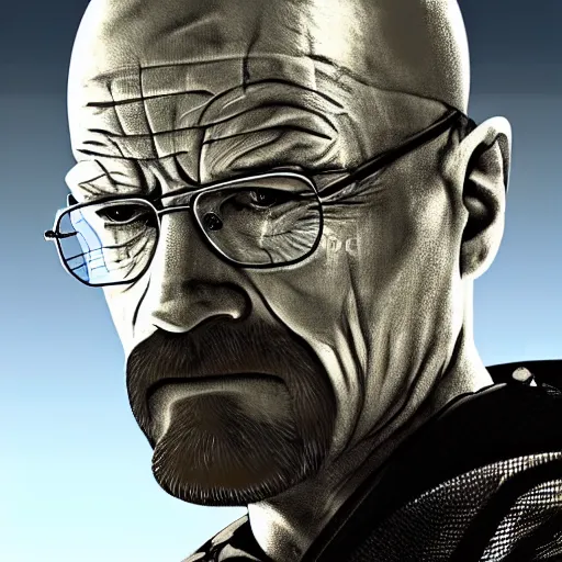 Image similar to Walter White in cybernetic battle armour, 4k digital art, highly detailed, concept art