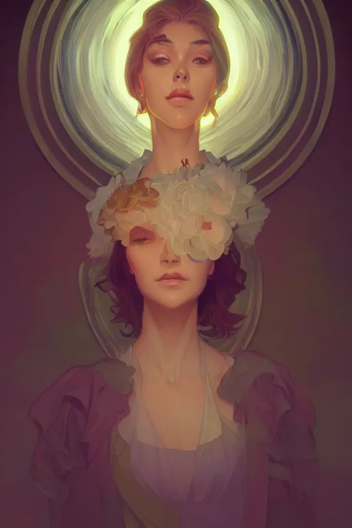 Image similar to portrait of the lady of paradox, ambient lighting, 4 k, lois van baarle, ilya kuvshinov, rossdraws, alphonse mucha, jung gi kim, artstation