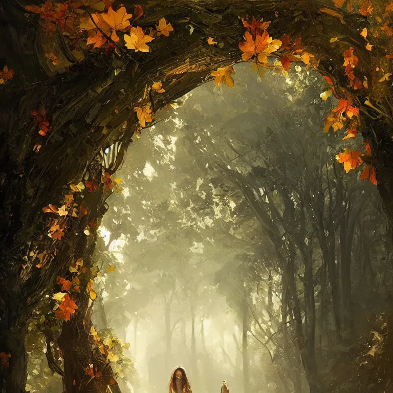 Prompt: leaf arch, intricate oil painting by greg rutkowski, trending on artstation