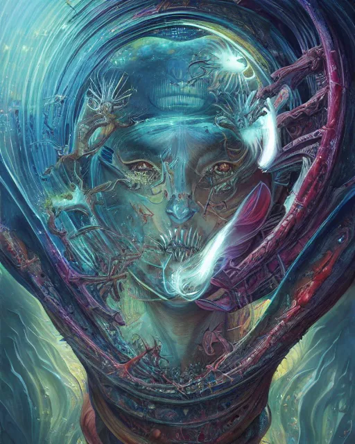 Prompt: as above so below, by antonio j. manzanedo, giger, alex grey, android jones, wayne barlowe, philippe druillet, raymond swanland, cyril rolando, josephine wall, harumi hironaka, trending on artstation