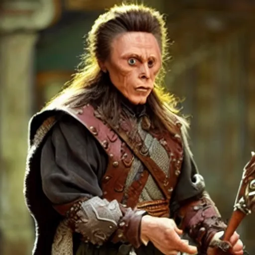 Image similar to How to be a Half-Orc Bard in D&D, by Christopher Walken.