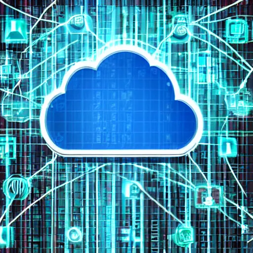 Image similar to a high-tech digital image with cloud icons, matrix, blue