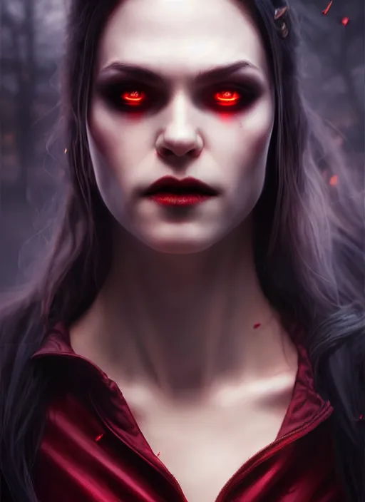 Image similar to vampire in the style of stefan kostic, realistic, full body shot, wide angle, sharp focus, 8 k high definition, insanely detailed, intricate, elegant, art by stanley lau and artgerm, floating embers