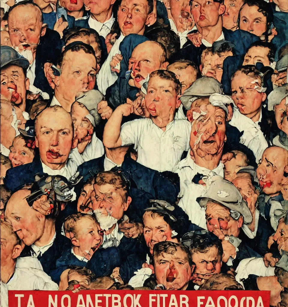 Image similar to a propaganda style poster to ban facebook. in the style of norman rockwell.