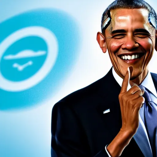 Image similar to Obama has a summon circle floating above his hand, Obama is smiling towards the viewer, 40nm lens, 4k,