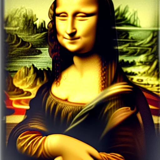 Prompt: the mona lisa with a cat for a face