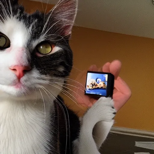 Prompt: a photo of a cat taking a selfie