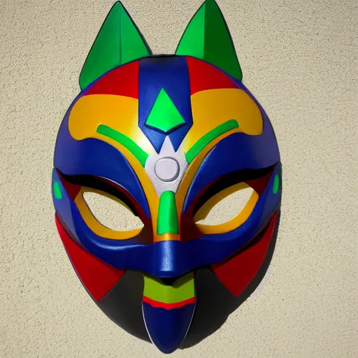Prompt: nintendo 6 4 majoras mask realistic wearable mask. polygonal. very colorful.