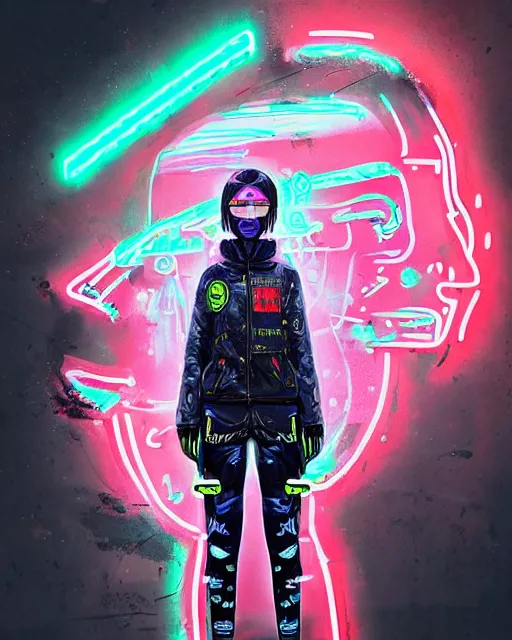 Image similar to detailed portrait Neon Operator Girl, cyberpunk futuristic neon, reflective puffer jacket, black leggings, decorated with traditional Japanese ornaments by Ismail inceoglu dragan bibin hans thoma !dream detailed portrait Neon Operator Girl, cyberpunk futuristic neon, reflective puffy coat, decorated with traditional Japanese ornaments by Ismail inceoglu dragan bibin hans thoma greg rutkowski Alexandros Pyromallis Nekro Rene Maritte Illustrated, Perfect face, fine details, realistic shaded, fine-face, pretty face